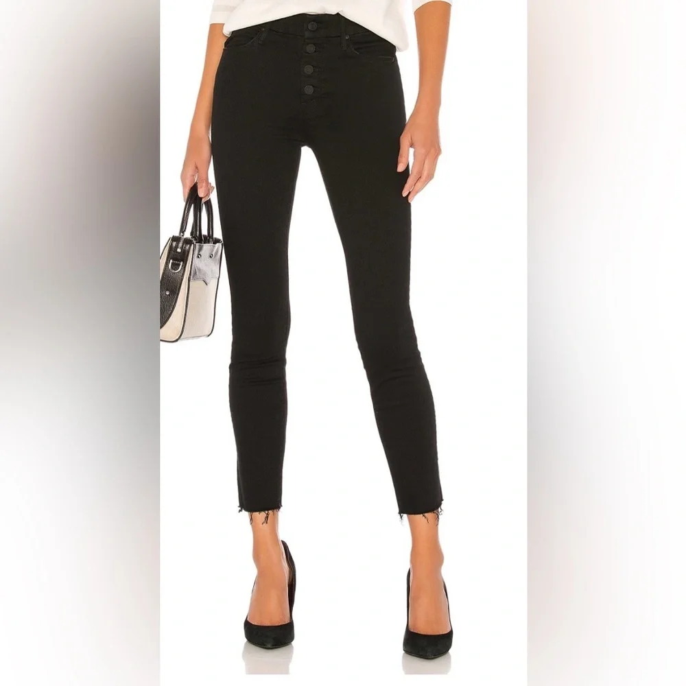 MOTHER Pixie Ankle Fray Skinny Jeans in Not Guilty Black Sz 24
